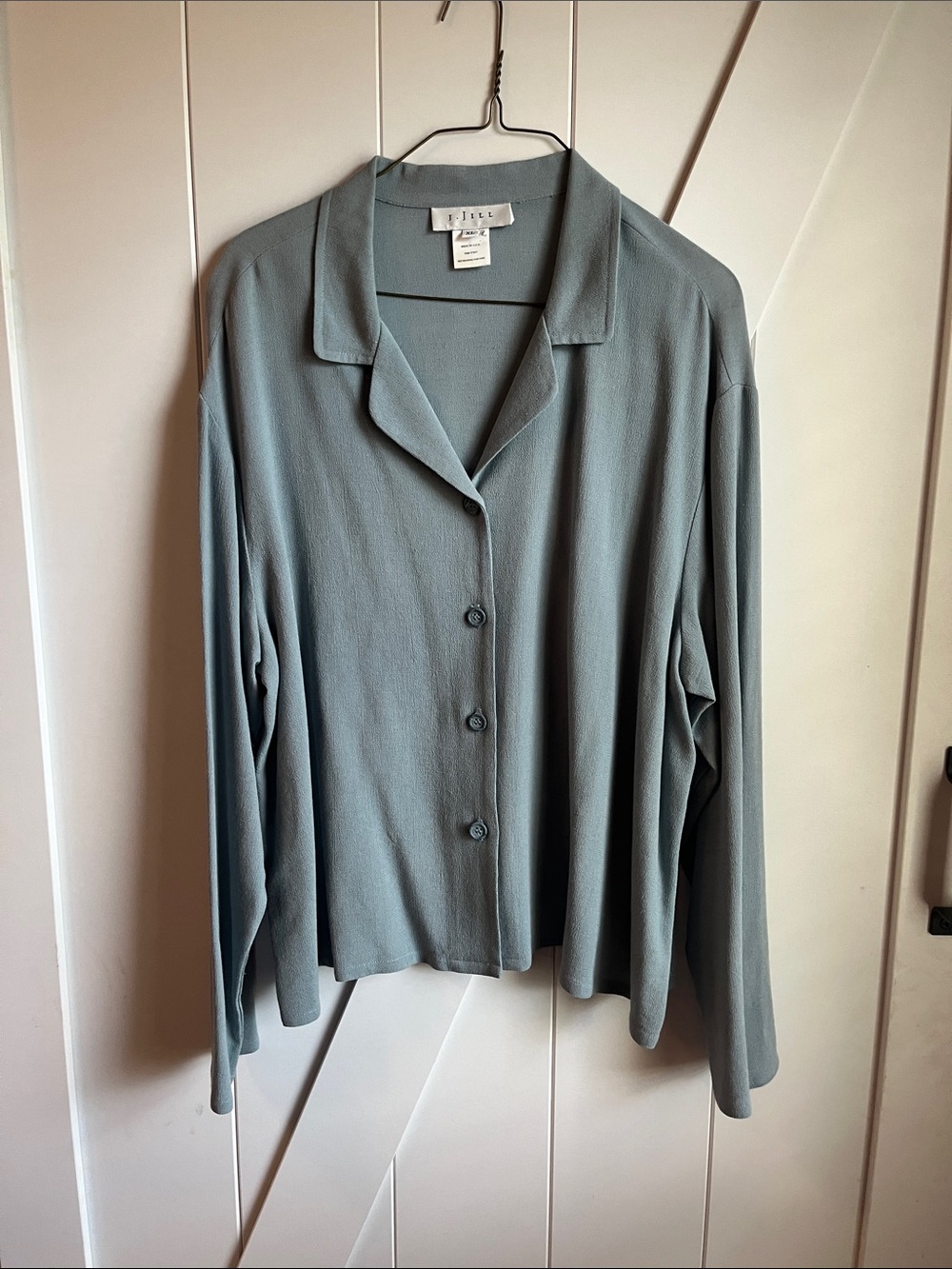 Eileen Fisher Button-Front Long Sleeve Top in Sage Green